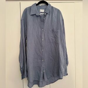 Aritzia / Community Cotton and Linen Blue Button Down Top L